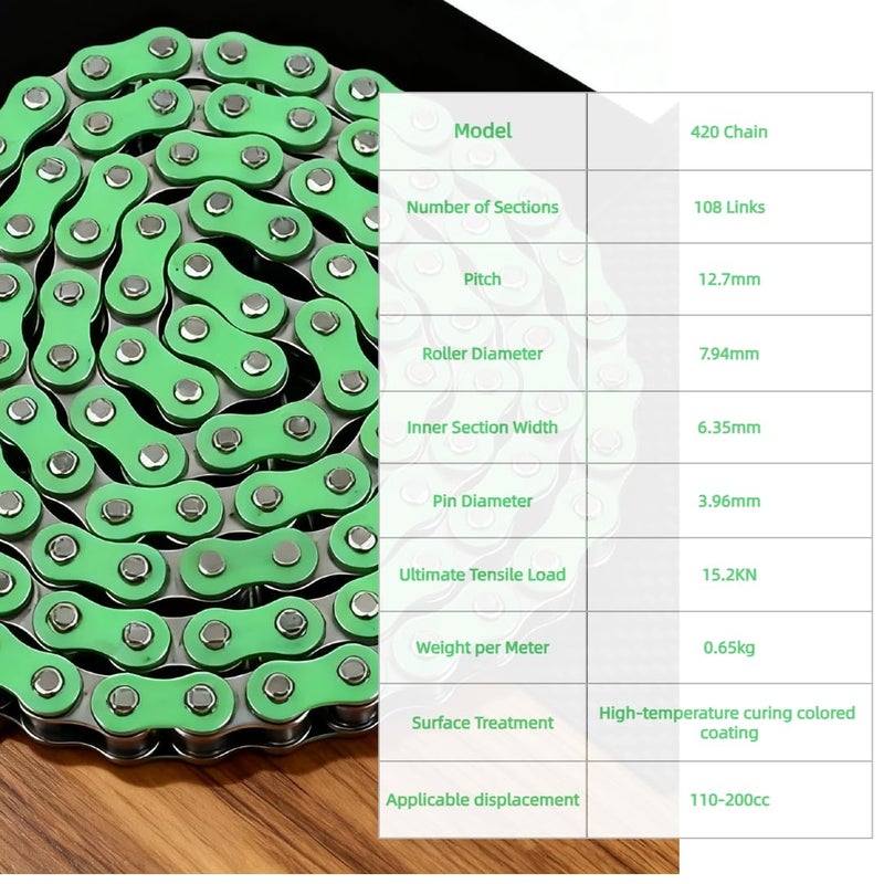 DREAM MOTION Motorcycle 420 Chain 108 Links Anti-Rust Coating Drive Chain Powersports Parts for Honda Apollo Yamaha 50cc ~ 150cc SSR ATV Street Bike All-Road Dirt Pit Bike Accessories(Green) - Image 5